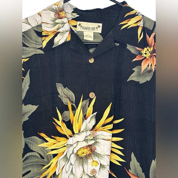 Paradise Coves 100% Silk Tropical Palm Leaf Floral Short Sleeve Shirt Men Size L - Picture 3 of 7